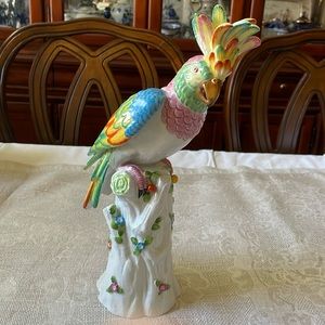Volkstead Rudostadt Germany polychrome porcelain Cockatoo on branch figurine